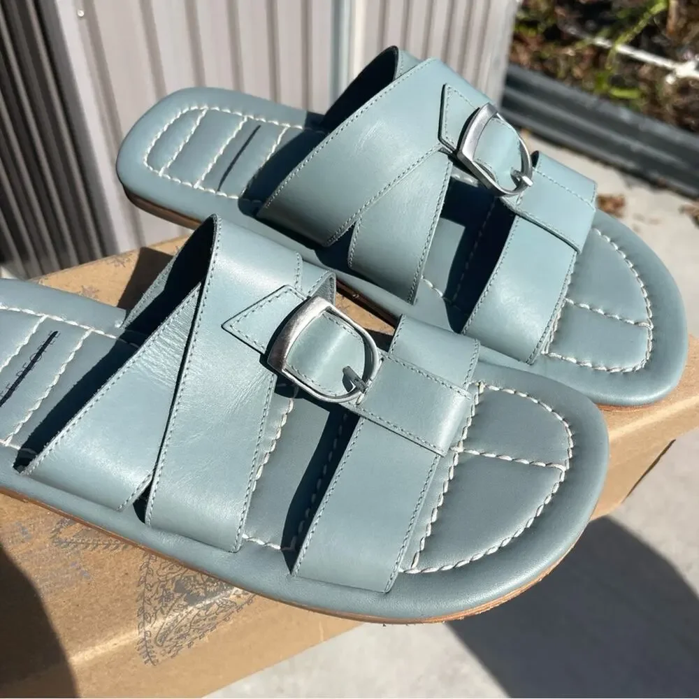 Free People‎ Leather Buckle Sandal Sloan Stormy Sea